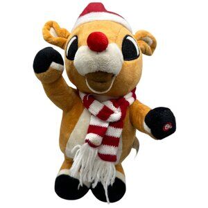 Gemmy Rudolph The Red-Nosed Reindeer Plush Toy With Santa Hat & Scarf 13' READ